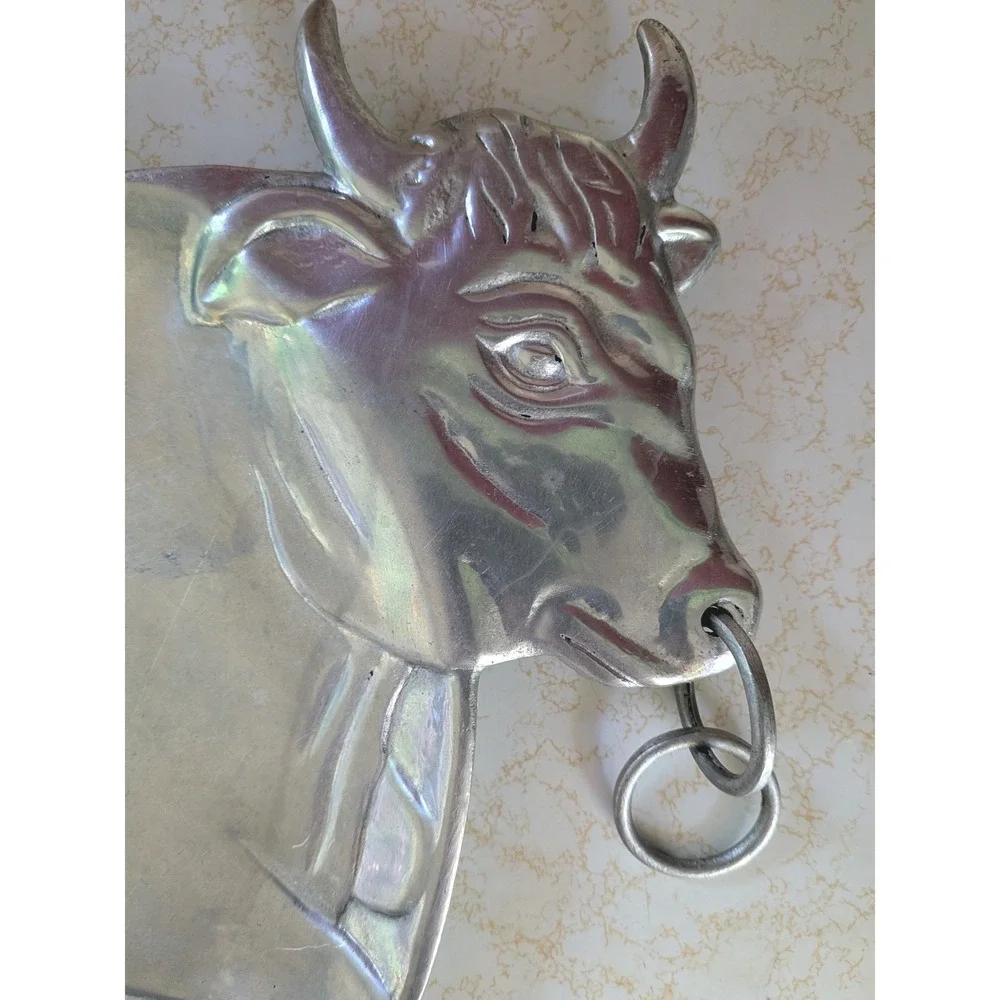 Unique Cow Bull Serving Platter Farmhouse Rustic Country Western Kitsch Heavy